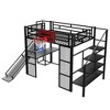 Whisen Full Size Metal Loft Bed with Built-in Desk, Open Wardrobe, Basketball Hoop, Slide and Staircase - 3 of 4