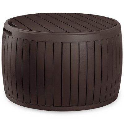 Keter Circa 37 Gallon 3-in-1 Patio Deck Storage Box Container with Resin Wood Texture for Outdoor Table or Chair Pool Furniture Decor, Brown