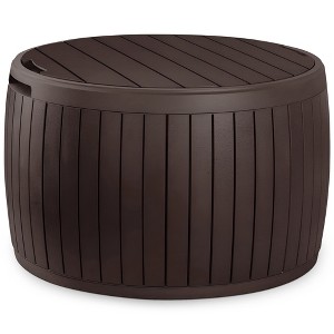 Keter Circa 37 Gallon 3-in-1 Patio Deck Storage Box Container with Resin Wood Texture for Outdoor Table or Chair Pool Furniture Decor, Brown - 1 of 4