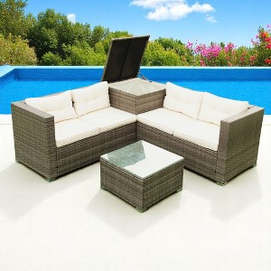 Mshliw 4-Piece Patio Sectional Wicker Rattan Sofa Set with Storage Box, Wicker and Cushions, Outdoor Furniture for Garden, Patio, or Backyard - 1 of 4