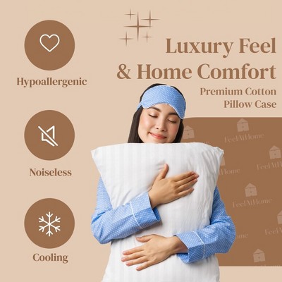 FeelAtHome Cotton Sateen Pillow Covers - 300TC, Waterproof Zipper, Noiseless, Breathable, 20x26 Standard, Pack of 2