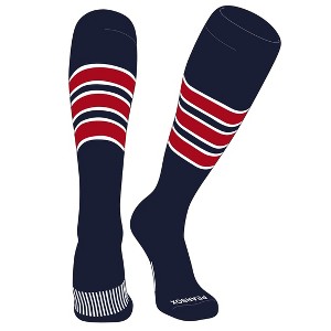 PEAR SOX Striped OTC Baseball, Softball, Football Socks (C) Dark Navy, White, Red - 1 of 3