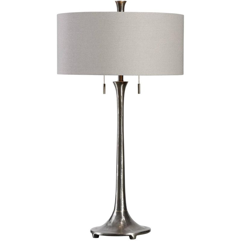 Uttermost Industrial Table Lamp 31 1/2" Tall Porous Texture Cast Iron Gray Linen Fabric Drum Shade for Living Room Bedroom House, 1 of 3