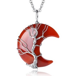 Crescent Moon & Tree of Life Necklace, Wire Wrapped Crystal Gemstone Jewelry for Women - 1 of 4