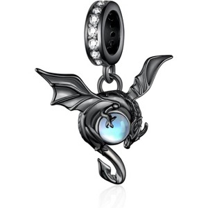 Sterling Silver Dragon Charm with Moonstone - Mythical Bead for Bracelets & Necklaces - 1 of 4