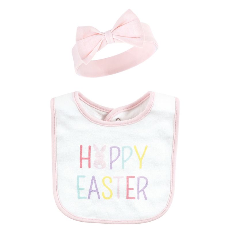 Hudson Baby Infant Girl Cotton Bib and Headband or Caps Set, Happy Easter, 0-9 Months, 5 of 7