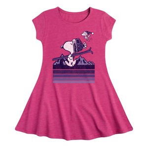 Girls' - Peanuts - Snoopy Woodstock Ski Stripes Fit & Flair Cap Sleeve Dress - 1 of 3