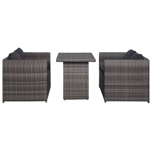 vidaXL Poly Rattan Outdoor Bistro Set with Cushions, Lightweight, Weather-Resistant Sofa Seating Group for Garden, Patio, Terrace - Gray - 1 of 4