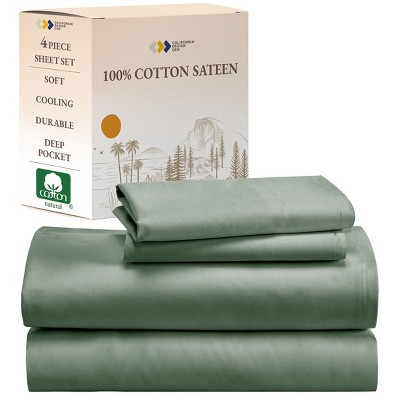Soft 100% Cotton Sheets Set - Cooling Durable Sateen, Deep Pocket - by California Design Den