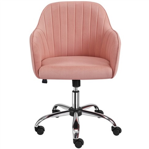 Yaheetech Modern Velvet Desk Chair Soft Height Adjustable 360 Swivel Computer Chair Pink