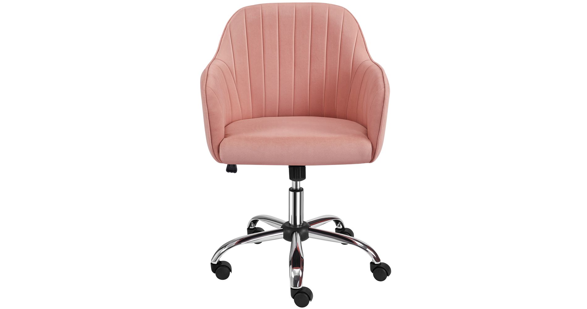Yaheetech Modern Velvet Desk Chair Soft Height-Adjustable 360°Swivel Computer Chair, Pink