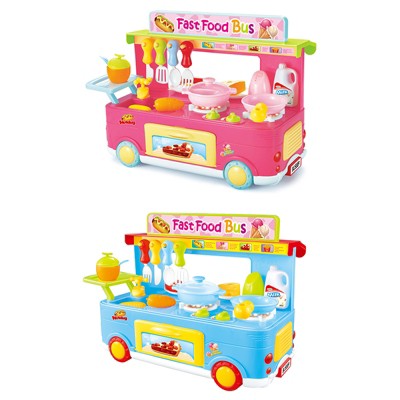 Fast Food Bus Wheel Kitchen Tools Play Set Toy 29pcs Pink w/ Lights & Sounds NEW 