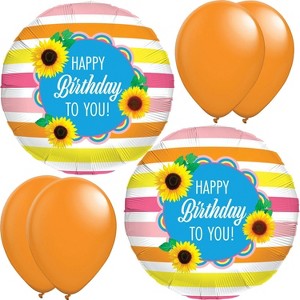 Happy Birthday Sunflower Balloon Set – Striped Foil Balloon 2 Pack with 4 Latex Balloons Party Decoration - 1 of 4