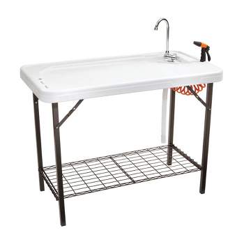 SEEK Outdoor Portable Folding Deluxe Fish and Game Cleaning Table with Faucet, Sprayer, Drain Hose, and Shelf for Fishing, Hunting, and Camping Gear,