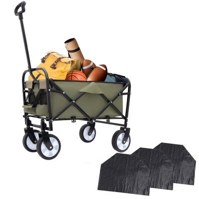 SKRAN Portable Folding Beach Wagons Carts with Wheels & Drink Holders,Outdoor Wagon with 3pcs plastic Liner Cover for Shopping,Garden,Camping