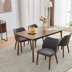 Dining Chair Set of 4, Leather Upholstered Dining Chair with Wood Legs, Wing Backrest, Wooden Kitchen Chair, Kitchen Chairs with Thick Cushions - 1 of 4