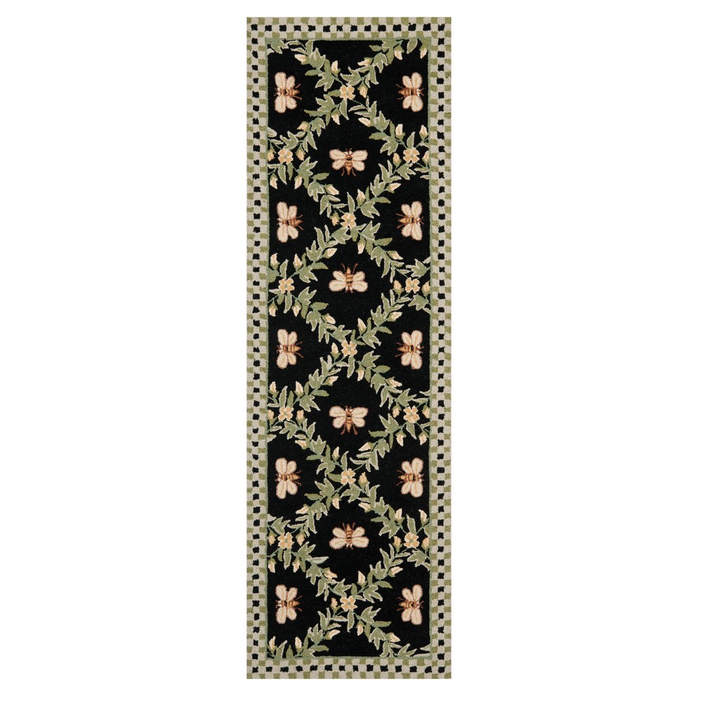 2'6inx12' Runner Black Floral Hooked - Safavieh