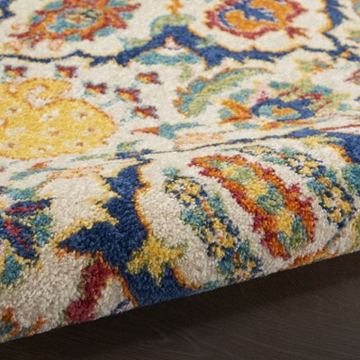 Ivory and Jewel Tones Boho Floral 8'x10' Synthetic Area Rug