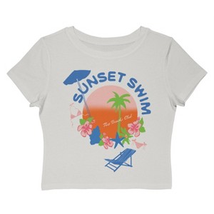 Rerun Island Women's Sunset Swim Beach Short Sleeve Graphic Cotton Baby Tee - Cloud Dancer L - 1 of 4
