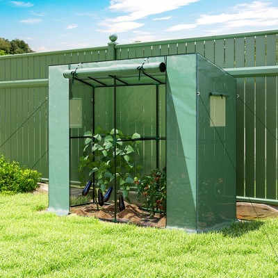 Green UV-Resistant PE Lean-to Portable Greenhouse with Roll-up Door