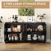 62 Inch Rattan Sideboard Buffet Cabinet, Four-Door Sideboard, Large Storage Cabinet, Modern Farmhouse Accent Table, for Kitchen, Dining Room - 3 of 4