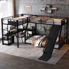 TIRAMISUBEST Twin/Twin XL Bunk Bed & Loft Bed, Metal Triple Bed Frame with Slide, L-Shaped Desk & Storage Shelves - 2 of 4