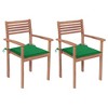 vidaXL Solid Teak Wood Patio Chairs with Comfy Green Cushions (Set of 2) - Weather-Resistant Outdoor Furniture for Home, Office or Cafe - 2 of 4