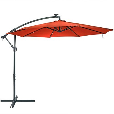 Sunnydaze Outdoor Steel Solar Offset Cantilever Patio Umbrella with Crank and Base - 10' - Burnt Orange