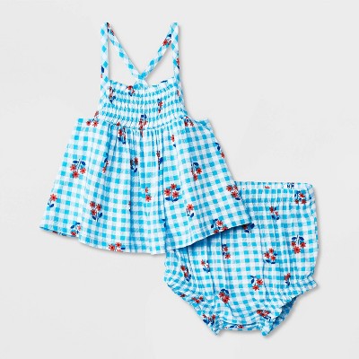 Image of Baby Girls' Challis Top & Bottom Set - Cat & Jack™ Blue 6-9M