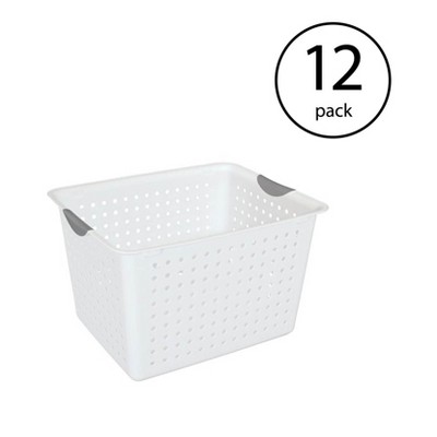 Sterilite Deep Ultra Plastic Storage Bin Organizer Basket, Clear White (12 Pack)