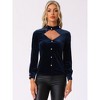 INSPIRE CHIC Women's Velvet Vintage Ruffle Mock Neck Cutout Long Sleeve Gothic Blouse - 3 of 4