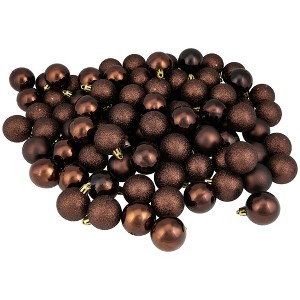Northlight 96ct Shatterproof 4-Finish Christmas Ball Ornament Set 1.5" - Brown - 1 of 4