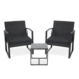Aoodor 3 Pieces Outdoor Patio Wicker Furniture Set, Modern Rattan Chair Conversation Sets with Coffee Table for Balcony, Porch, Garden, Yard - 1 of 4