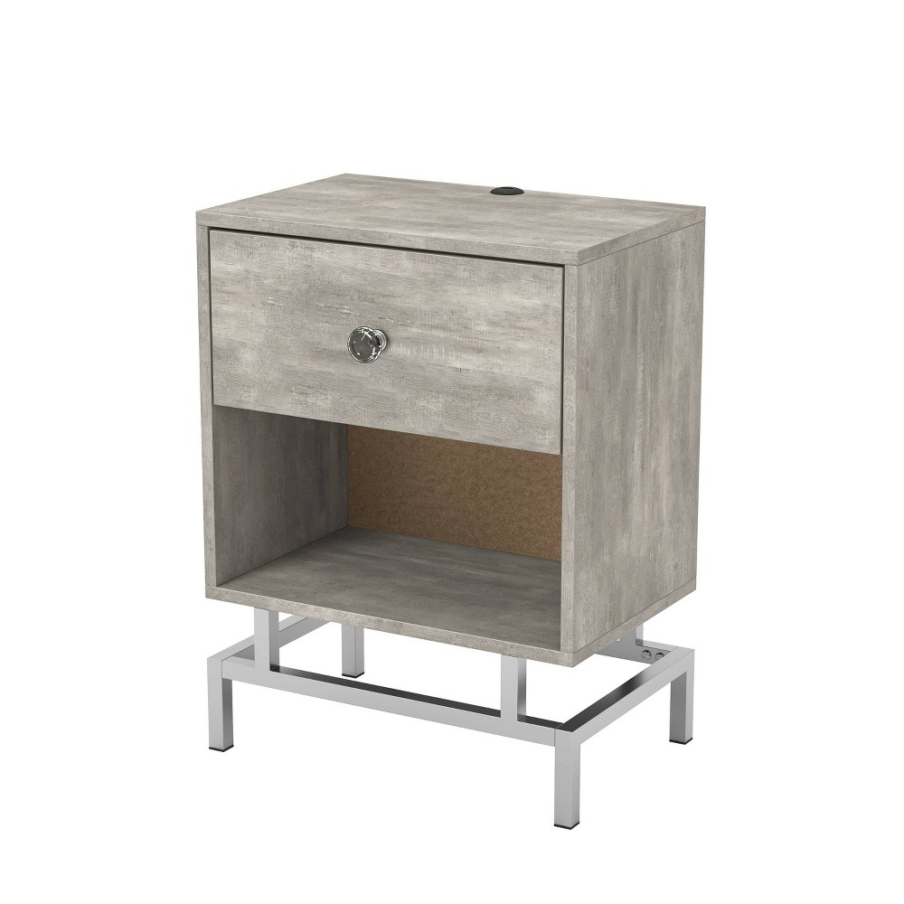 Photos - Coffee Table Brama Open Shelf End Table with USB Port Light Gray - HOMES: Inside + Out: Modern Steel Frame, Storage Drawer