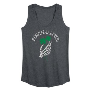 Women's Instant Message St. Patrick's Day Pinch Of Luck Skeleton Graphic Racerback Tank - Heather Charcoal - Large - 1 of 4