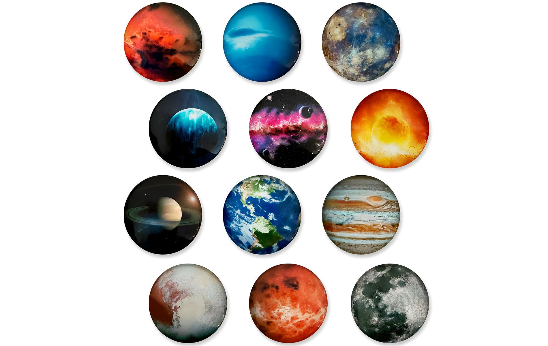 Wrapables Crystal Glass Magnets, Refrigerator Magnets for Office Whiteboards, Cabinets, Lockers (Set of 12), Planets