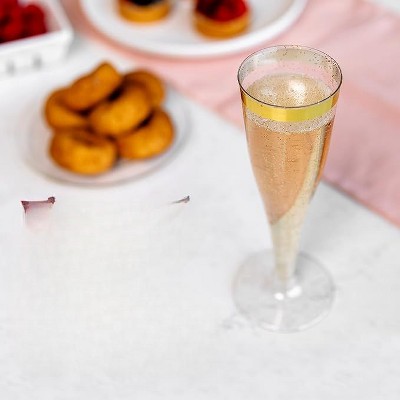 Gold Rimmed Glitter Plastic Champagne Flutes, 24 Pack