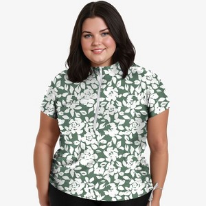 Calypsa Women's Plus Size Half-Zip Short Sleeve Rashguard UPF 50+ Adele Swim Top - 1 of 2