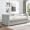 TIRAMISUBEST Twin Size Upholstered Corduroy Sofa Bed Frame with Trundle, Platform Daybed with Honeycomb Plaid Design - 2 of 4