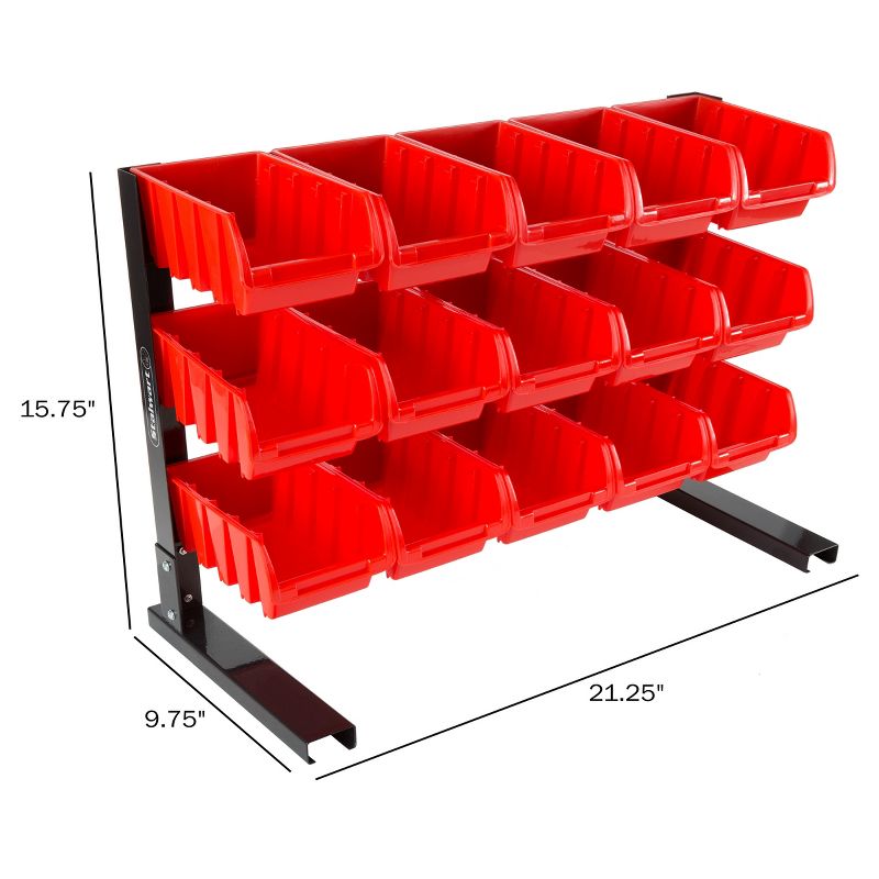 Fleming Supply 15-Bin Storage Rack Organizer for Tools, Hardware, and Crafts - Red and Black, 2 of 4
