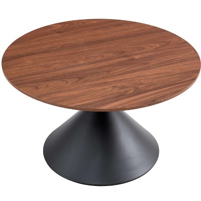 Vynxaria Set of 2 Round End Tables - Walnut - Look Top, Black Base with Cat Bed Integration