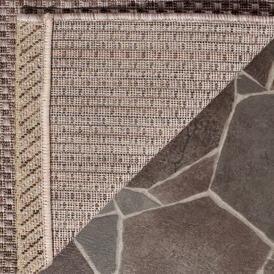 Beige and Brown 27'' Non-Slip Synthetic Courtyard Rug