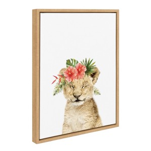 Kate & Laurel All Things Decor 18"x24" Sylvie Flower Crown Lion Cub Framed Wall Art by Amy Peterson Art Studio - 1 of 4