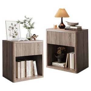 Modern Nightstands Set of 2, Fluted End Table with Drawer, Sofa Side Table for Small Spaces, Wooden Bedside Table for Living Room Sofa Couch Office - 1 of 4