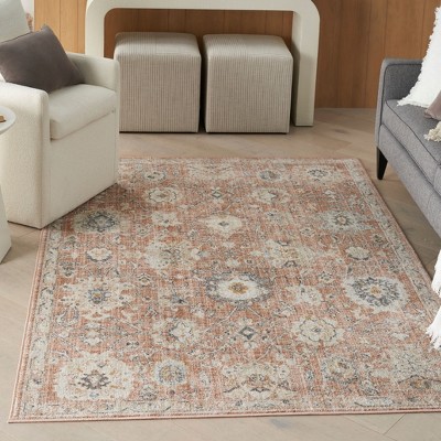 Rust Rectangular 6' x 9' Synthetic Floral Area Rug