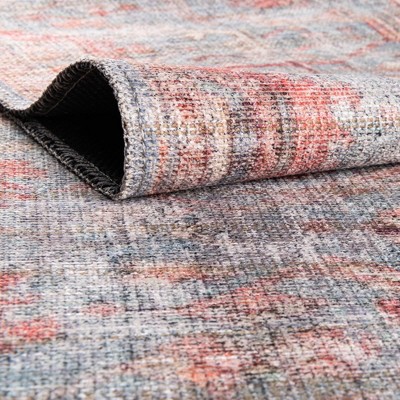 Antique Blue Square Washable Synthetic Area Rug