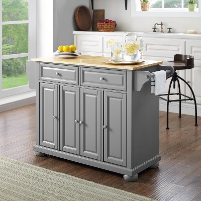 Gray and Natural Wood Top Kitchen Island with Storage