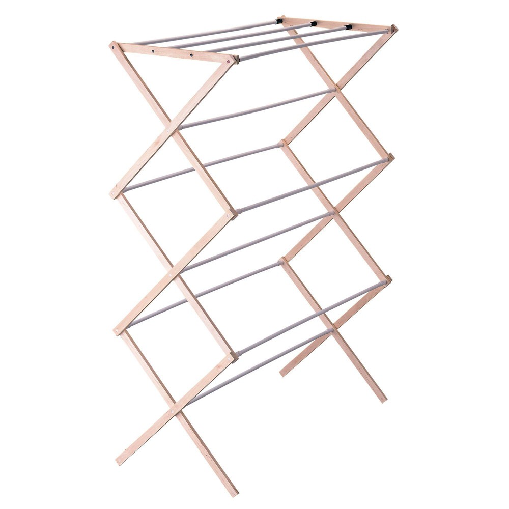 Household Essentials Wood Clothes Dryer White: Light Brown Drying Rack, 25 lb Capacity, No Assembly Required