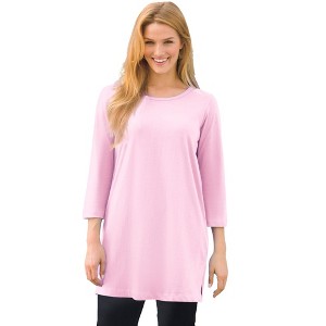 Woman Within Plus Size Perfect Three-Quarter-Sleeve Scoopneck Tunic - 1 of 4