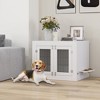 PawHut Dog Crate Furniture with 360° Rotatable Removable Dog Bowls, Two Doors, Non-slip Foot Pads, Dog Kennel Furniture for Medium Dogs, White - 2 of 4